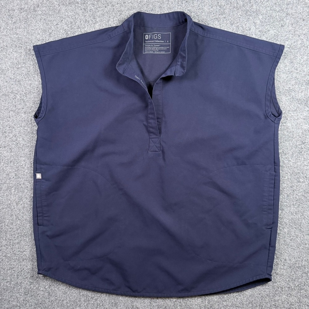 FIGS Rafaela Scrub Top Womens Small Navy Blue Sleeveless Mandarin WXXSW1003